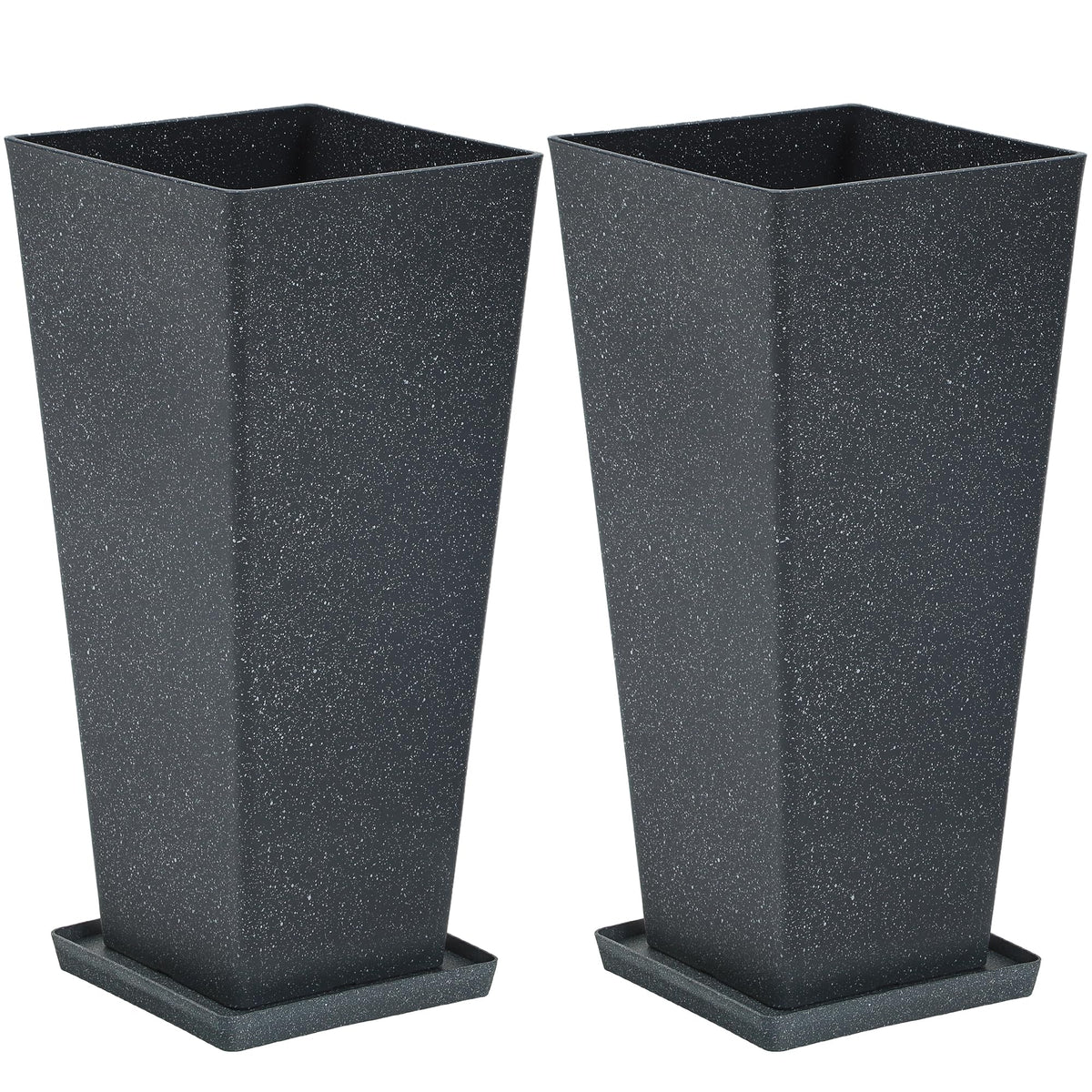 Autodaya 28" Plant Pots Tall Planters for Plants Outdoor Set of 2 with Tray (2 Count)