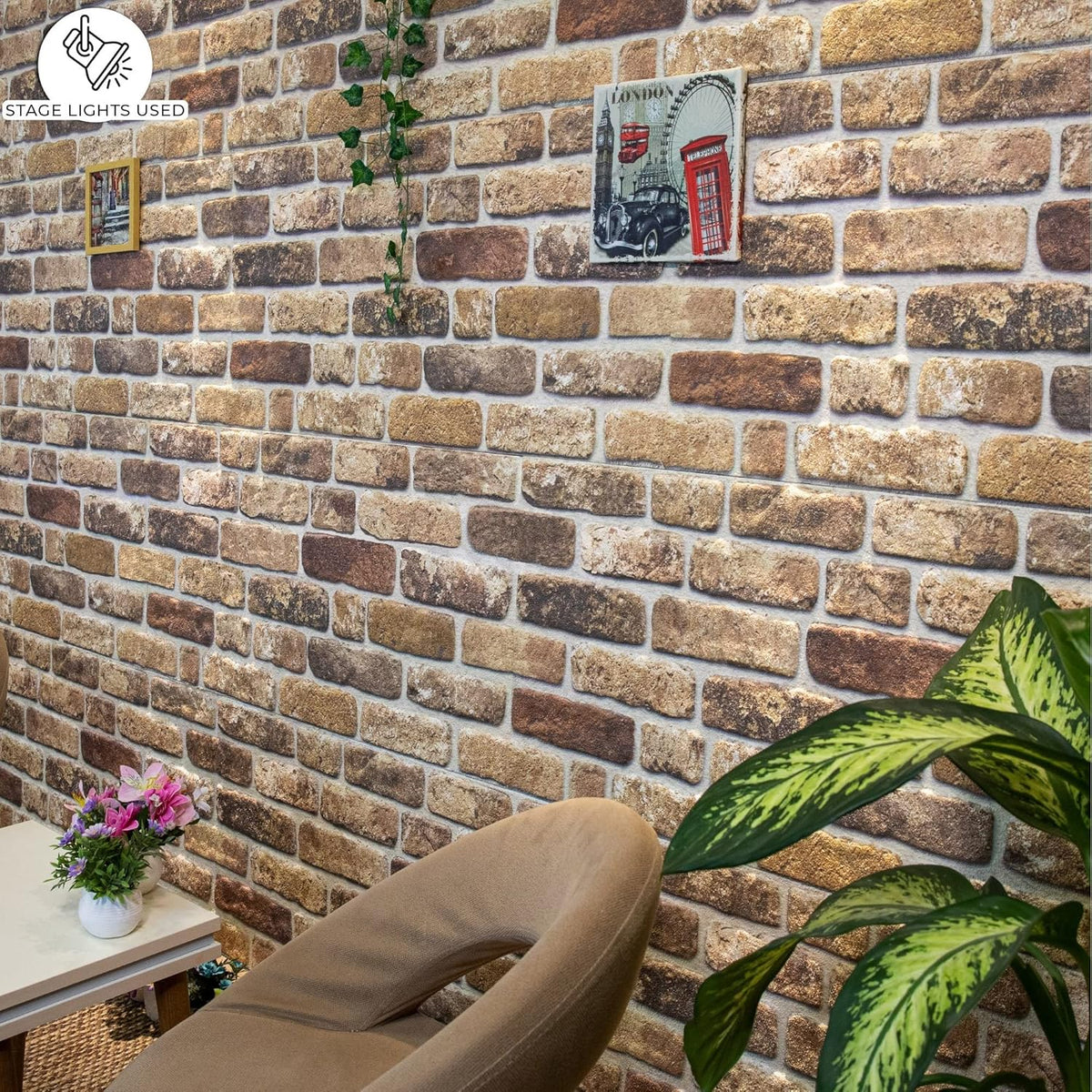 Dundee Deco 3D Wall Panels Faux Brick - Cladding, Light Brown Stone Look Wall Paneling, Styrofoam Facing for Living Room, Kitchen, Bathroom, Balcony, Bedroom, Set of 5, Covers 27 sq ft - HavenBliss Decor