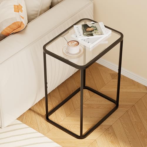 Glass Side Table (Black / 15.8"x11.8"x20.8" 1 PCS)