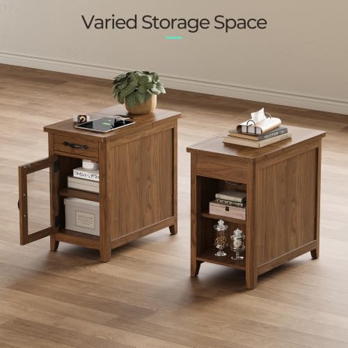 Charging End Table with USB Ports (Walnut / Glass Door)