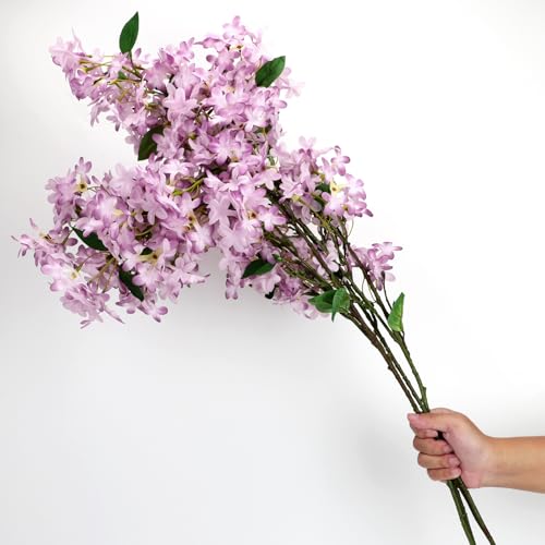 4PCS 35.4inch Lilac Artificial Flowers Light Purple Fake Delphinium Long Stem Silk Real Touch Flower Faux Lilac Floral Arrangement for Tall Vase Table Wedding Garden Home Decoration（Light Purple） (35.4inch Light Purple / 4 Pcs)