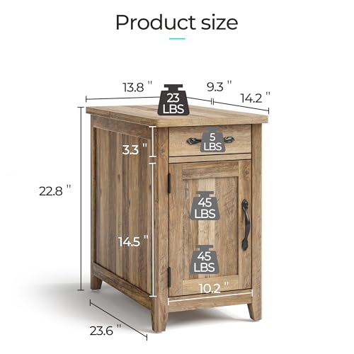 Set of 2 Charging End Tables with USB Ports (Brown / Wood Door)