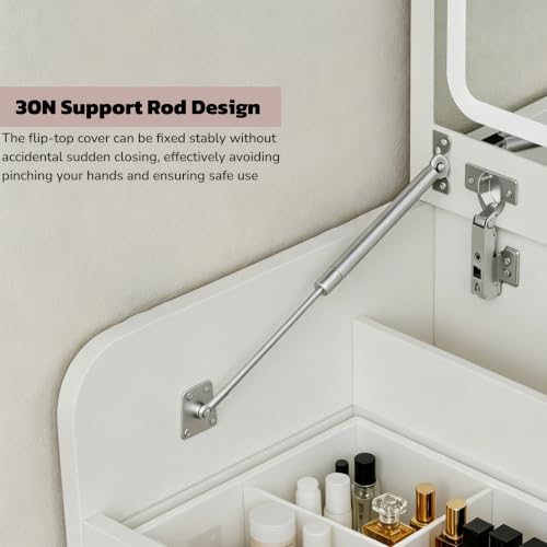 3-in-1 Vanity Desk Set with Stool, Small Flip-Up Makeup Table, White (White / 23.6 Inch)