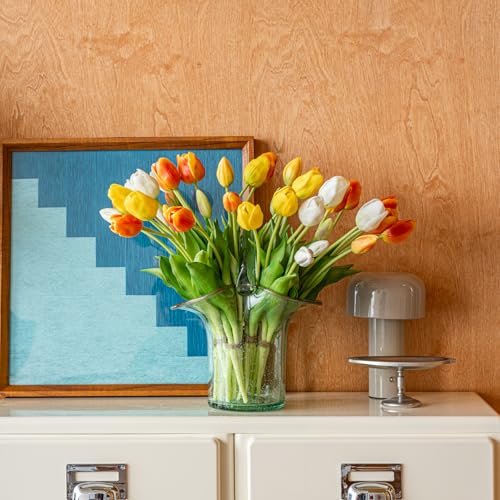 40pcs Artificial Tulips Flowers (40pcs Orange Set (No Vase))