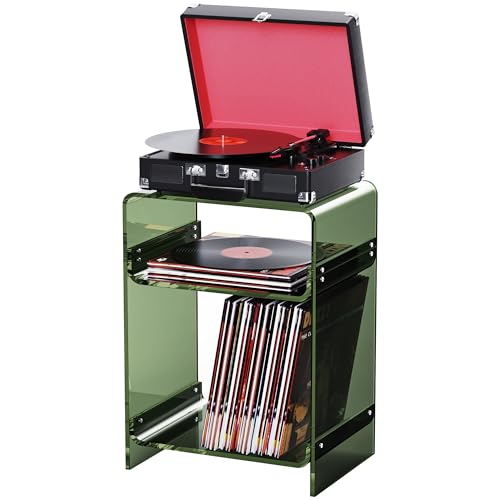 Acrylic Record Player Table with Storage Shelf (Green / Medium)