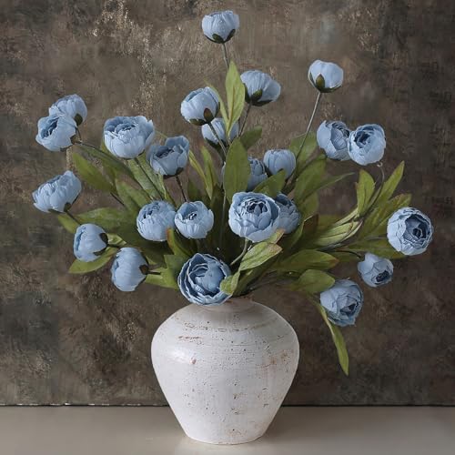 6 Pcs 27" Faux Silk Peony Artificial Flowers Stems for Vase (Dusty Blue)