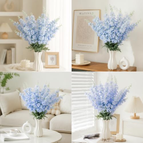 50 Pcs Blue Delphinium Artificial Flower Bulk (34.25" / Blue)
