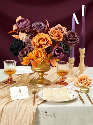 Orange Purple Artificial Fall Flowers Combo (A Athens Orange Purple / 1 Box)