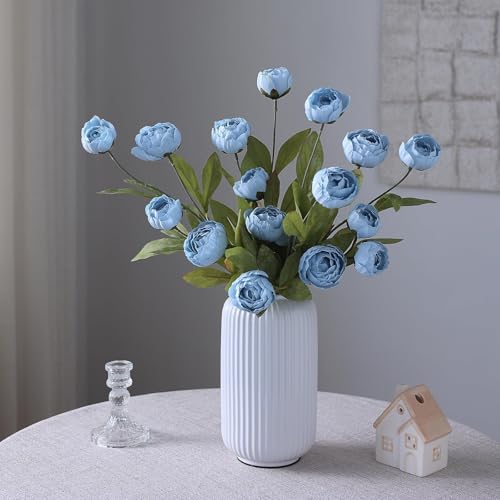 6 Pcs 27" Faux Silk Peony Artificial Flowers Stems for Vase (Dusty Blue)