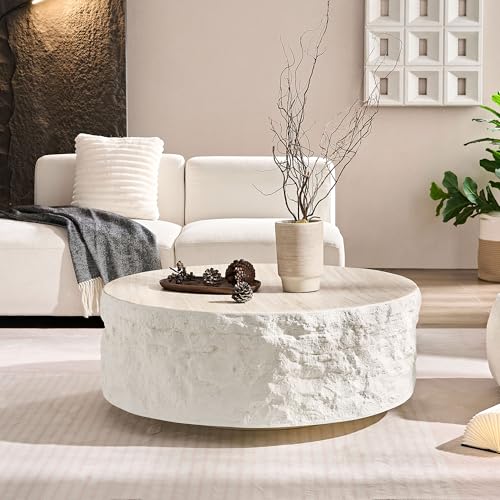 35" Fiberglass Round Coffee Table with Round Edge Design (Beige / 35"(Round))