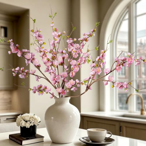 Pink Cherry Blossom Branches Artificial Plum Blossom Fake Flowers Artificial Flowers Silk Flowers 4PCS 35.4'' Long Stem Artificial Flowers for Tall Vase for Indoor Home Decoration (Pink)