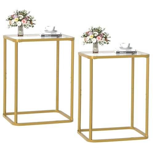 Glass Side Table Two Set Modern Bedside Table for Bedroom (Gold / 15.8"x11.8"x20.8" 2 PCS)