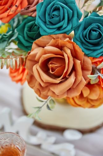 Orange and Teal Artificial Fall Flowers (A Athens Orange Teal Blue / 1 Box)