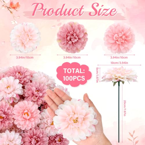 100pcs Multi Pink Artificial Dahlia Flowers with Stem (Multi-pink)