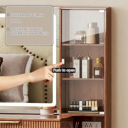 Modern Vanity Desk with 31.5" Mirror and Lights (Brown)