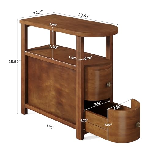 Solid Wood End Table with 2 Drawers & Open Shelf (Vintage Brown)