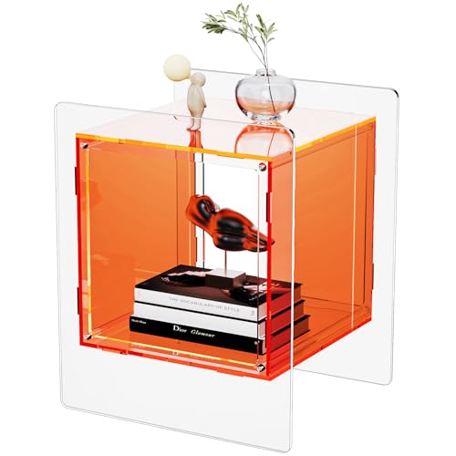 Acrylic Nightstand Colorful Bedside Table with Open Storage Shelf (Orange)