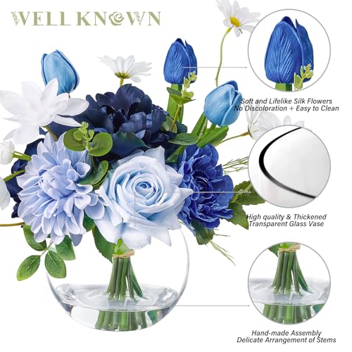 Artificial Flowers with Vase (Mixed Blue)