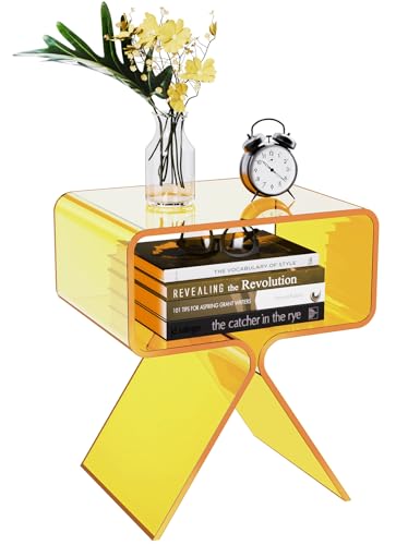 Acrylic Nightstand Bedside Side Table (Yellow)
