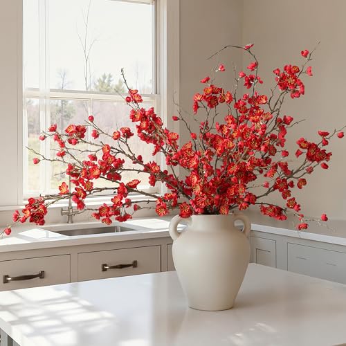 6 PCS Artificial Cherry Blossom Branches Spring Indoor Decoration (A-red)