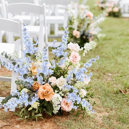6PCS Blue Delphinium Artificial Flower Lifelike Silk Larkspur Flowers Plant 35.43" Long Stem Blossoms Fake Flowers for Tall Vase Floral Arrangements Home Table Wedding Decor (Blue)