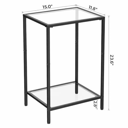 Side Tables Set of 2 with Tempered Glass (Black / 11.8"D x 15"W x 23.6"H)