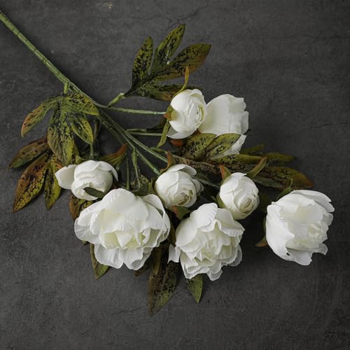 Faux Silk Peony Artificial Flowers Stem for Vase (Beige)