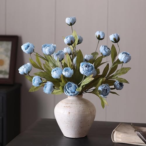 6 Pcs 27" Faux Silk Peony Artificial Flowers Stems for Vase (Dusty Blue)