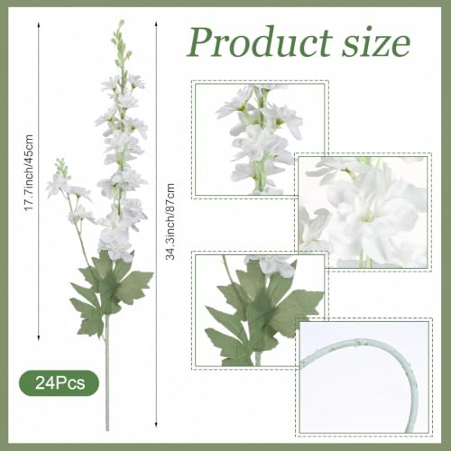 24 Pcs White Delphinium Artificial Flower Bulk (34.25" / White)