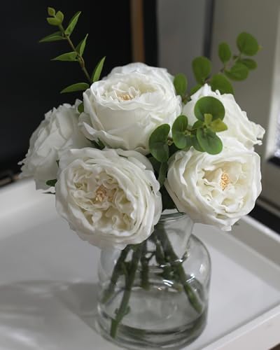 Artificial White Roses in Vase with Water (White Simulated Rose With Vase)