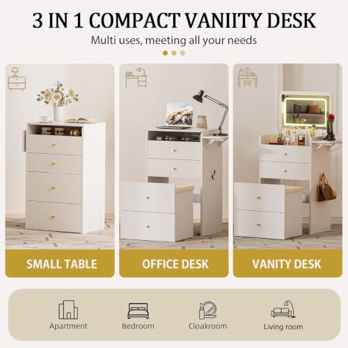Makeup Vanity Desk with Mirror and Lights (White)