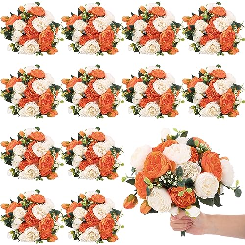 24 Bundles Artificial Peonies Flowers (Orange, White)