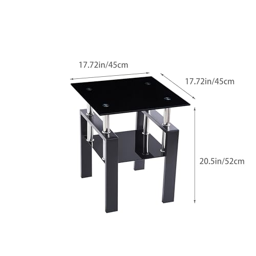Set of 2 Black Glass End Tables (Black Top With Black Leg)