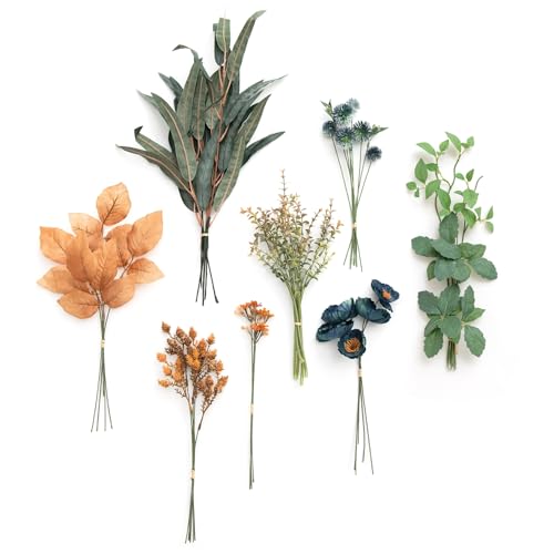 Artificial Faux Greenery Stems 41pcs Orange Fake Greenery (Or-teal & Burnt Orange)