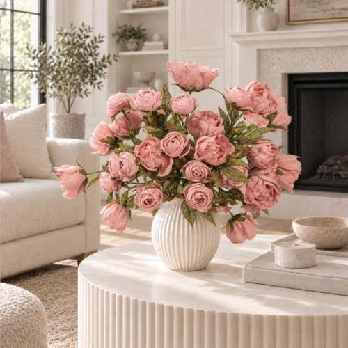 8 PCS 18" Faux Peonies Artificial Flowers Silk Flowers for Vase (Pink / 8P)