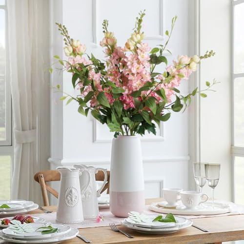 Pink Silk Delphinium Flowers Combo Clematis Greenery 8pcs Long Stem Pink Fake Larkspur Flowers Floral Arrangements for Tall Vase Table Party Home Decor (Pink)