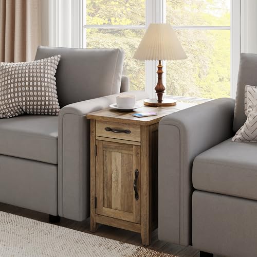 Set of 2 Charging End Tables with USB Ports (Brown / Wood Door)