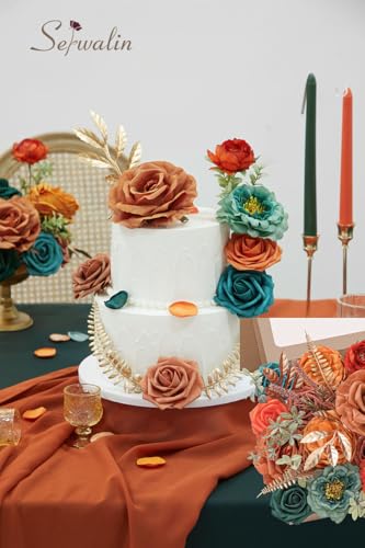 Orange and Teal Artificial Fall Flowers (A Athens Orange Teal Blue / 1 Box)