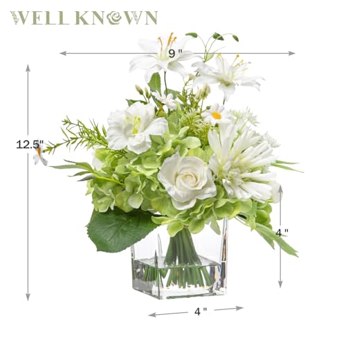 Artificial Flowers in Vase with Fake Water (White & Green)