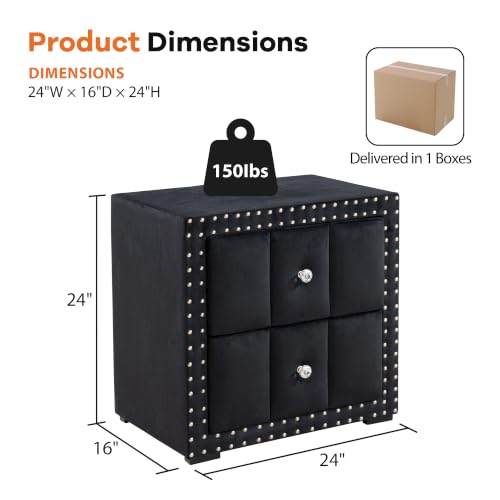 Contemporary Tufted Nightstand (Black)