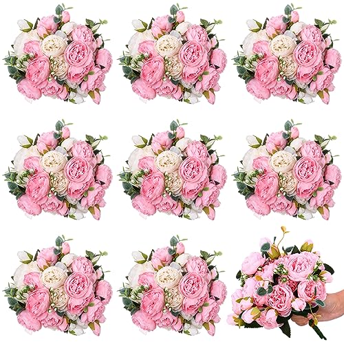 24 Bundles Artificial Peonies Flowers (Light Pink, White)