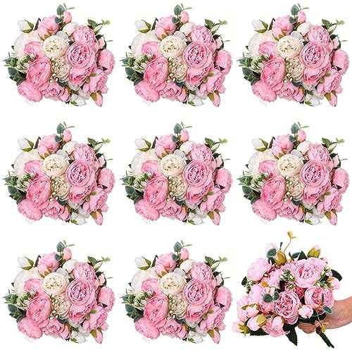 24 Bundles Artificial Peonies Flowers (Light Pink, White)