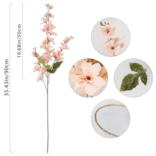 6PCS Silk Delphinium Artificial Flower Lifelike Silk Larkspur Flowers Plant 35.43" Long Stem Blossoms Fake Flowers for Tall Vase Floral Arrangements Home Table Wedding Decor (Champagne Pink)