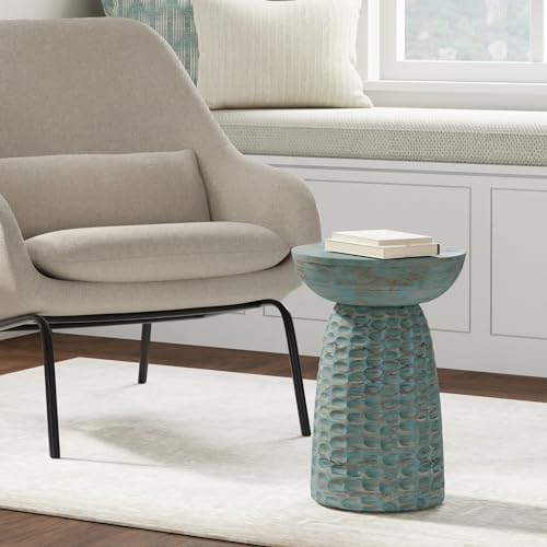 Boyd 13" Wide Solid Wood Round End Table in Teal Wash (Teal Wash / 13 inch)