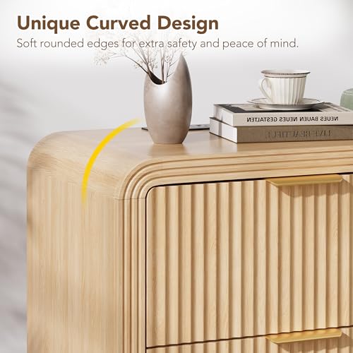 23'' Wide Fluted Nightstand with Charging Station (Oak / 2 Drawers)