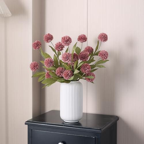 12 Pcs 27"Artificial Pompon Mum Silk Flower Stems for Vase (Warm Pink)