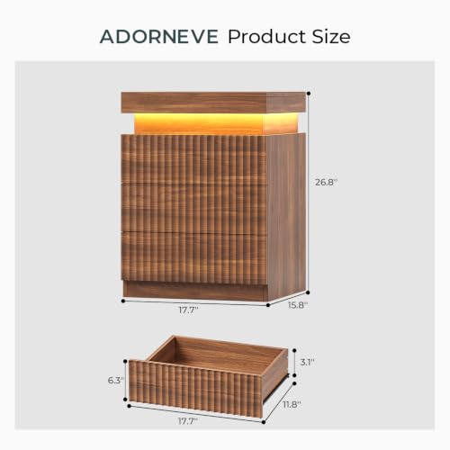 Fluted Nightstand with Charging Station and LED Lights (Walnut)