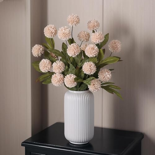 12 Pcs 27" Artificial Pompon Mum Silk Flower Stems for Vase (Beige)