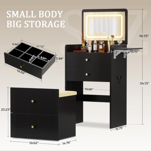 Makeup Vanity Desk with Mirror and Lights (Ink Black)
