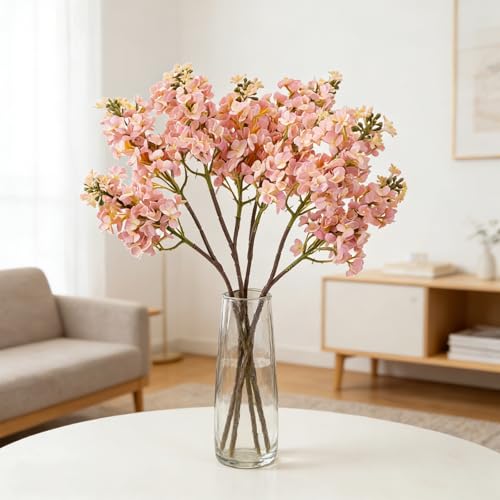 4PCS 25.6inch Lilac Artificial Flowers Light Pink Fake Delphinium Long Stem Silk Real Touch Flower Faux Lilac Floral Arrangement for Tall Vase Table Wedding Garden Home Decoration（Light Pink） (25.6inch Light Pink / 4 Pcs)